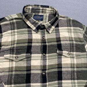 Lucky‎ Brand Shirt Mens Medium Green Gray Plaid Flannel Button Up Long Sleeve